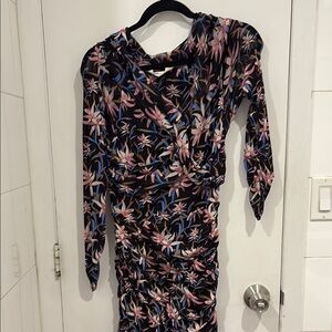 Diane Von Furstenberg Pink and Orange Bodycon Dress with Bishop Sleeves